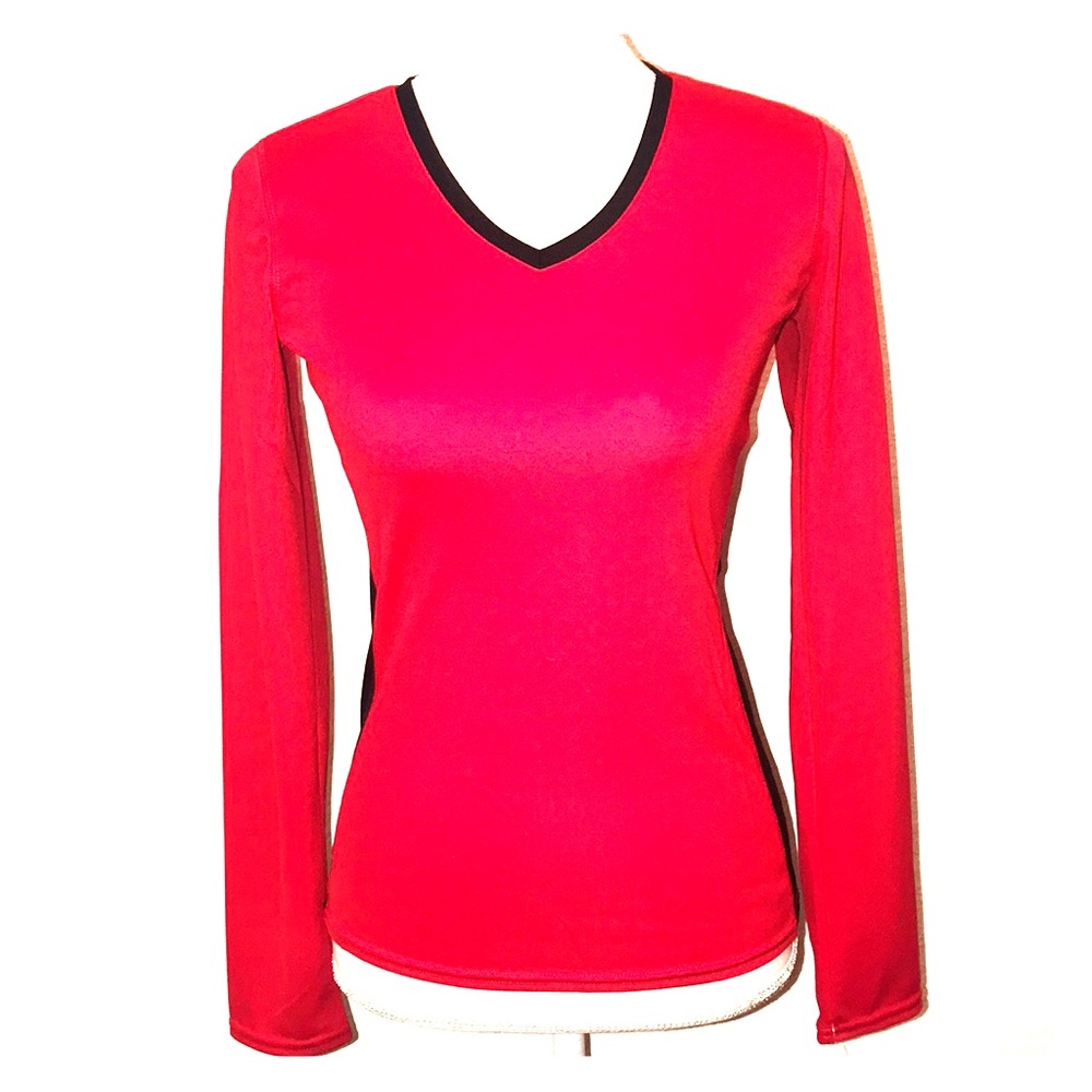 KSWISS Womens Red and Black Long Sleeve Shirt Top
